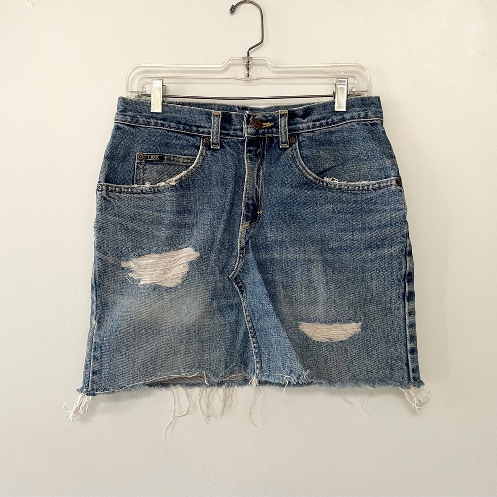 Lee vintage denim jean distressed short mini skirt light wash